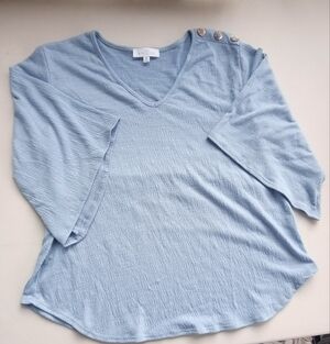 New Directions Sky Blue Textured Knit Short Sleeve Blouse Size Medium